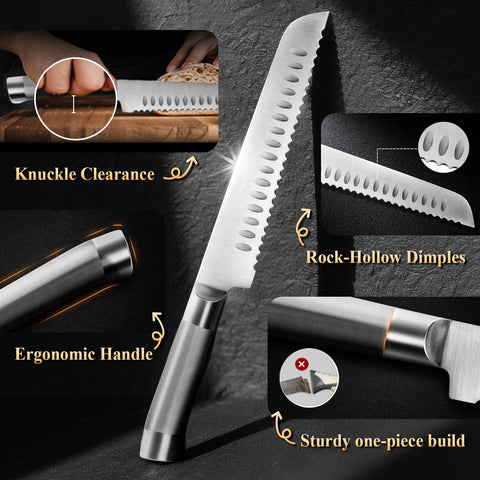 SeLucky forged edge 18-degree blade keeps sharp for steady slicing across breads.