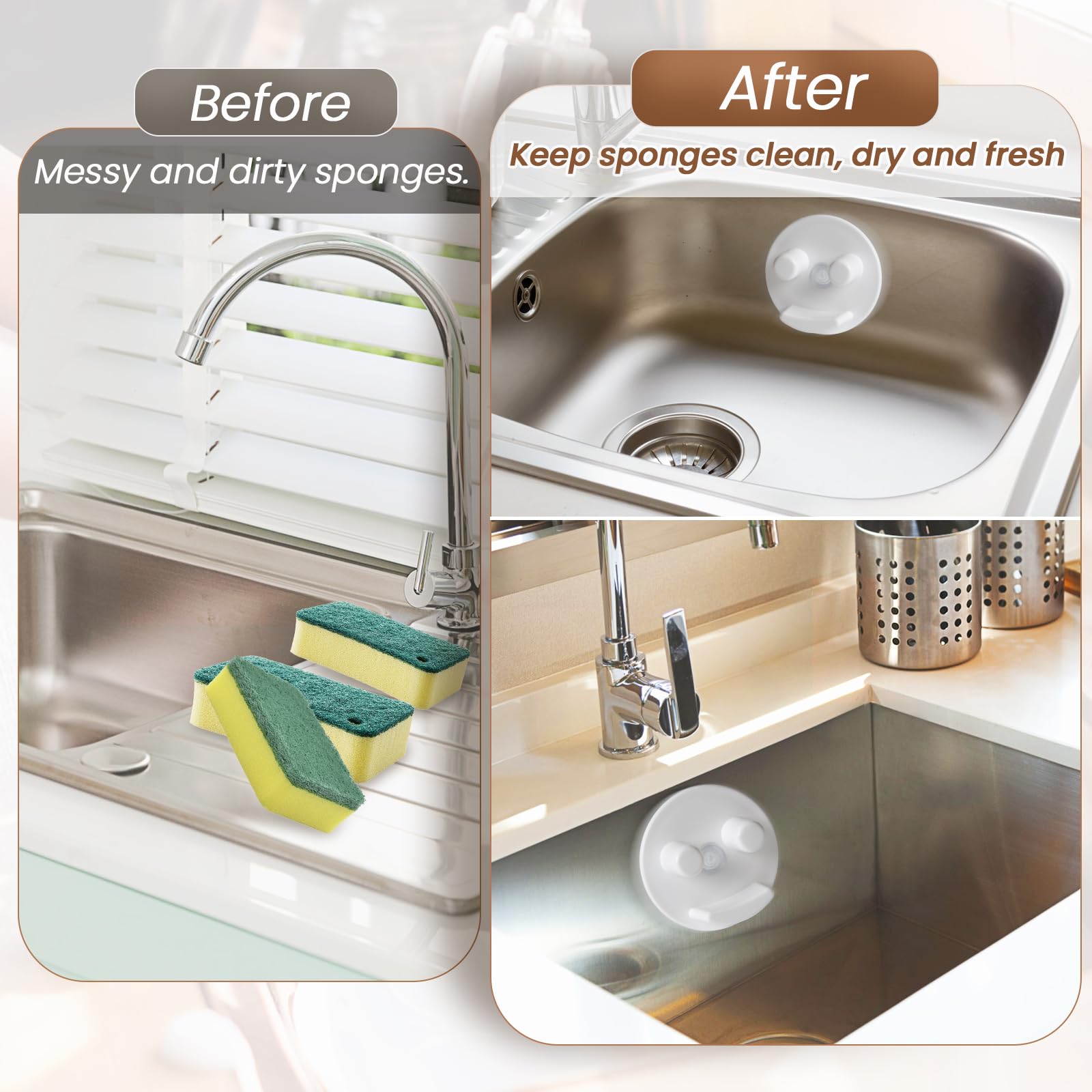 Semcide kitchen and bathroom sink storage keeps sponges dry.