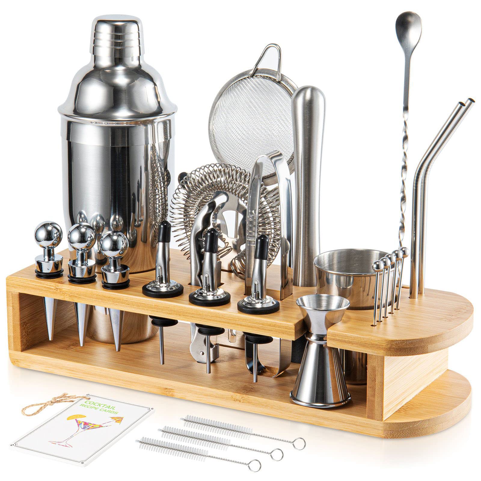 Semderm cocktail shaker set displayed on the bamboo stand for organized entertaining