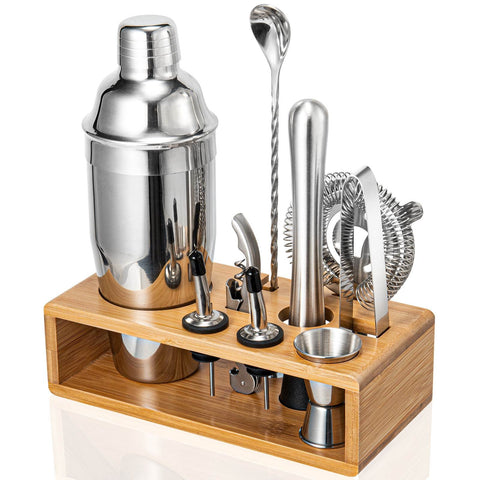 Semderm cocktail shaker set on bamboo stand for stylish home entertaining
