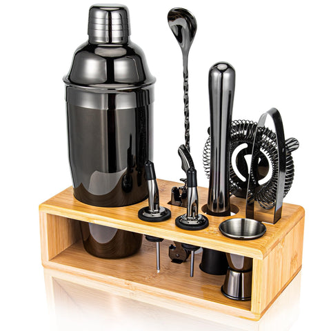 Semderm cocktail shaker set with bamboo stand, ideal for elegant home entertaining