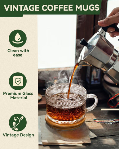 Semderm glass mugs with a stackable design save cabinet space.