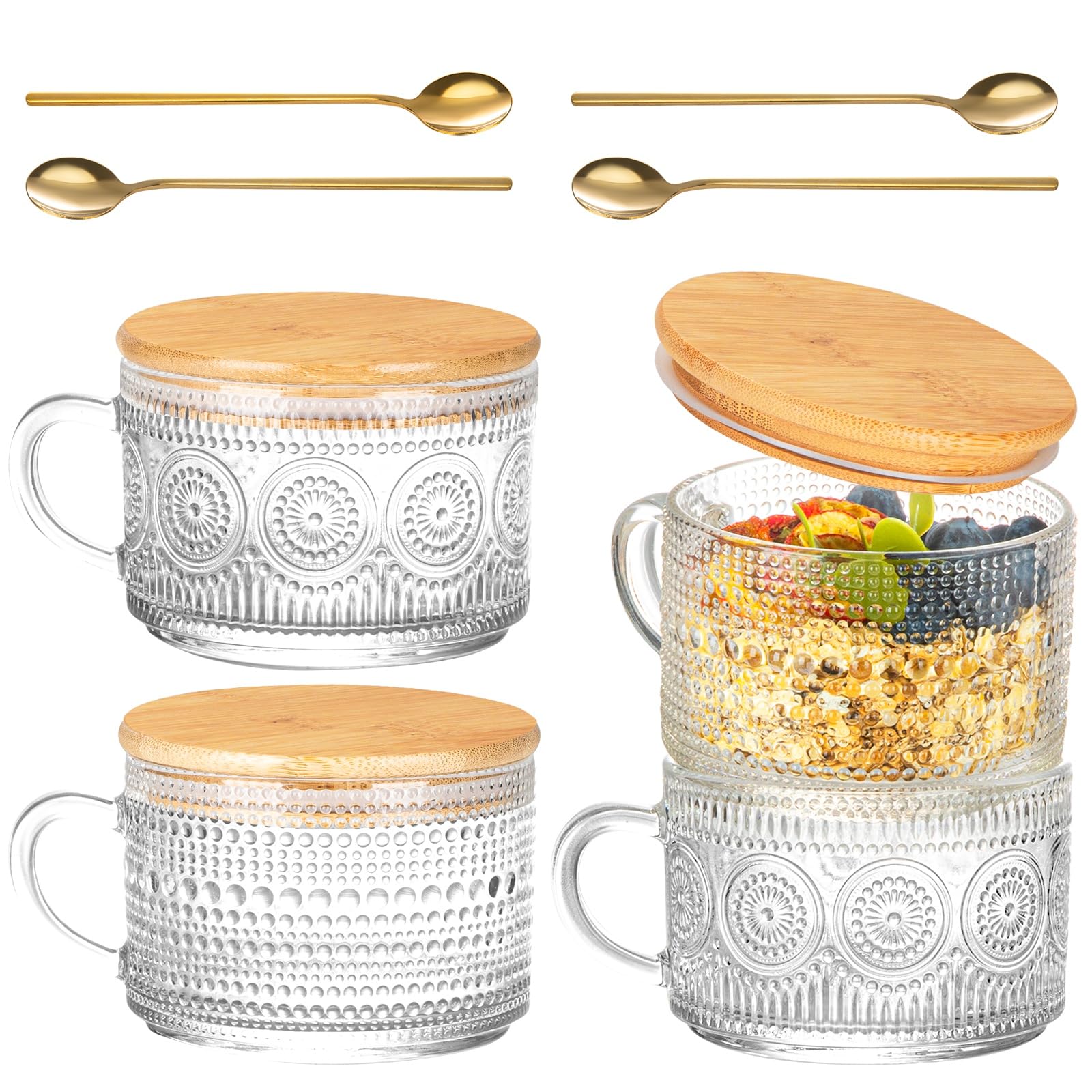 Semderm vintage glass coffee mug with embossed sunflowers and mandala borders for elegant hot drinks.