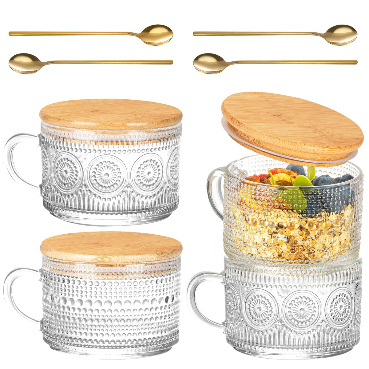 Semderm vintage glass coffee mug with embossed sunflowers and mandala borders for elegant hot drinks.