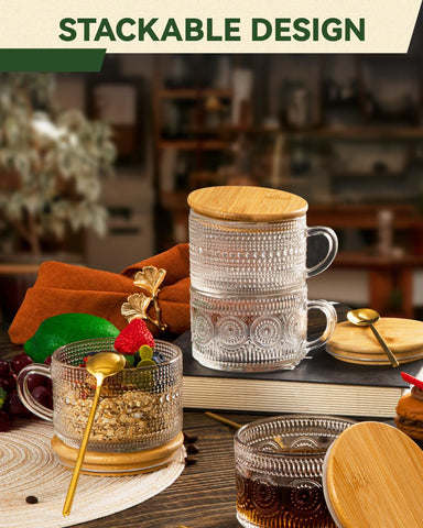 Semderm vintage glass mug set contains four elegant cups.