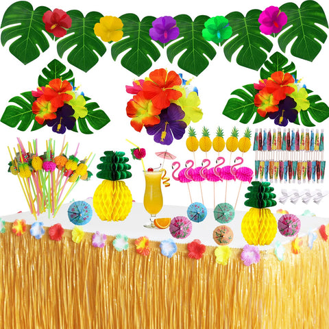 SEMETOR tropical luau grass table skirt adds authentic island flair to party tables.