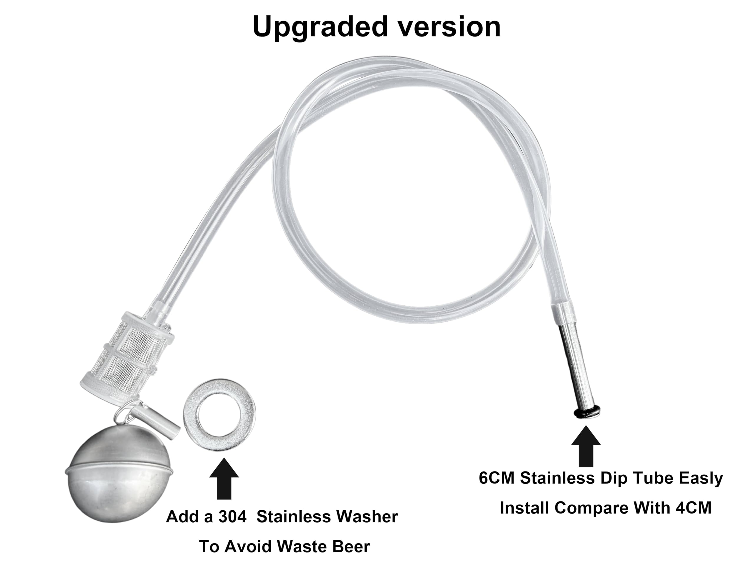 Semfeil Brew 304SS floating ball dip tube ensures clear beer draw.