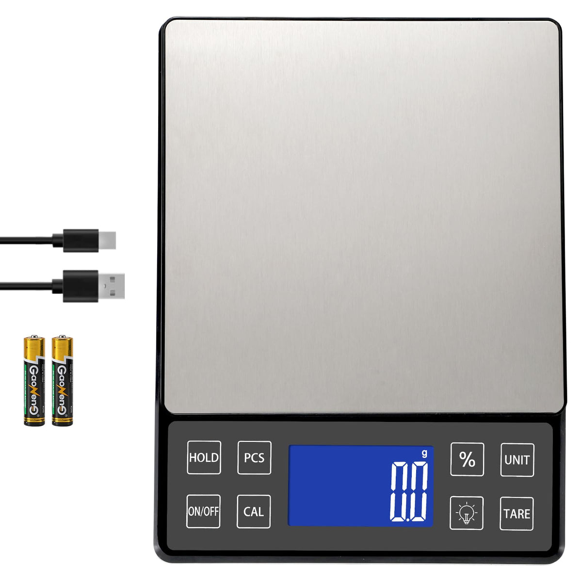 SEMIER digital kitchen scale with stainless steel pan for precise ingredient weighing