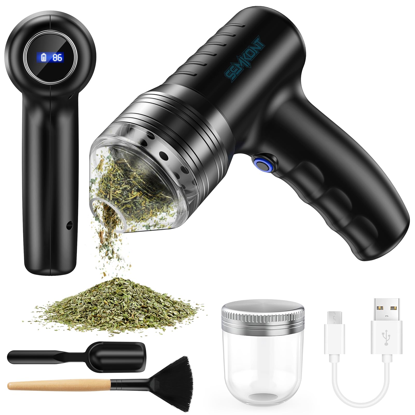 SEMKONT Electric Grinder with digital display showing battery status during use