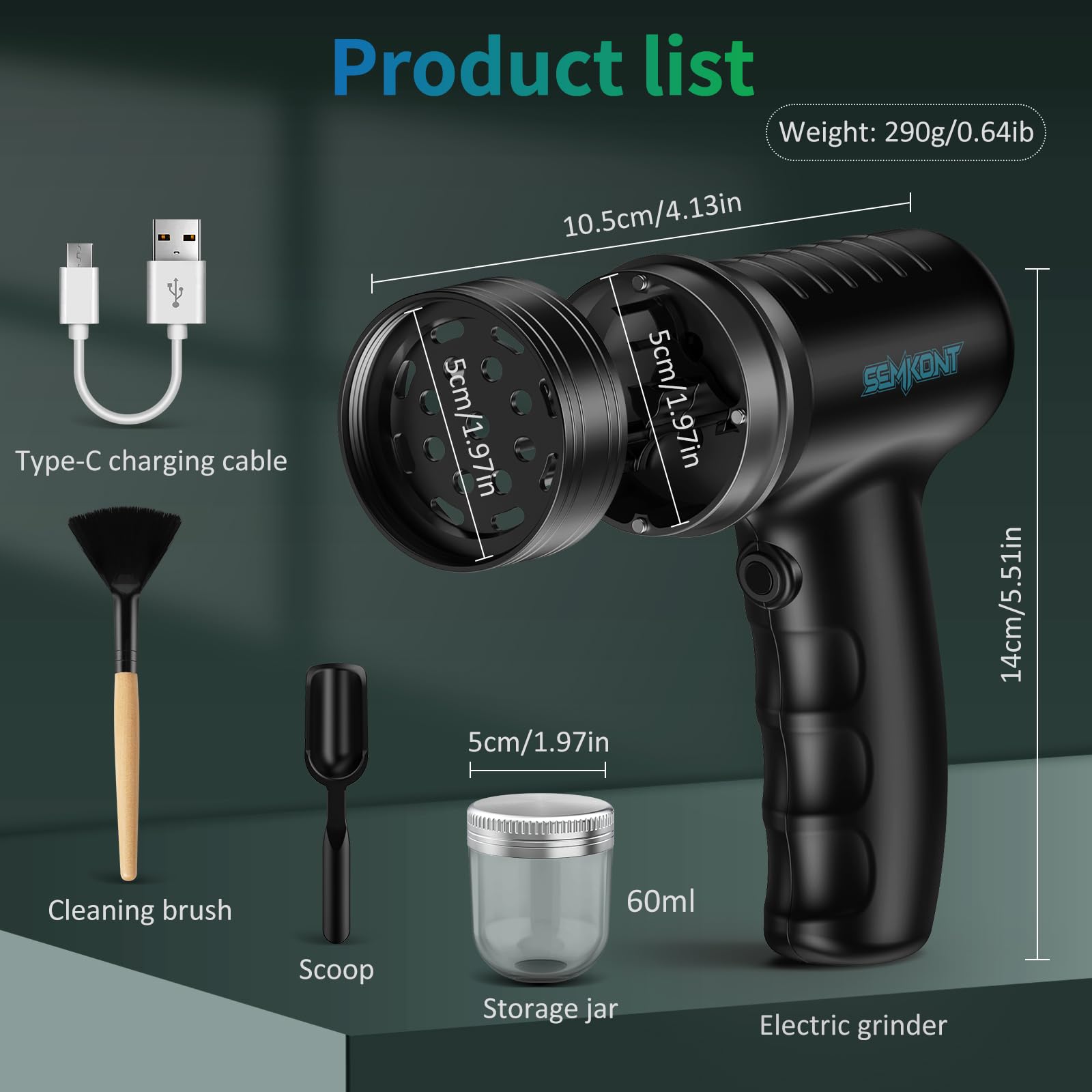 SEMKONT compact, travel-friendly grinder for kitchen or on-the-go use