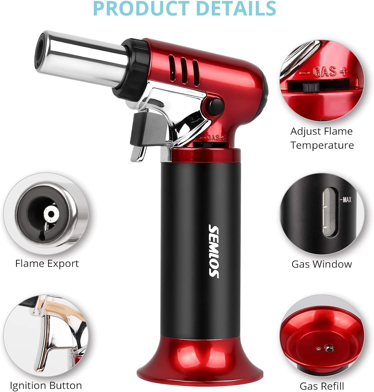 Semlos torch safety lock close-up highlighting accidental ignition protection during handling.
