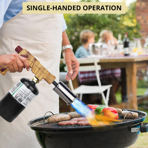 Semlos torch sears steaks and finishes BBQ with powerful flame.