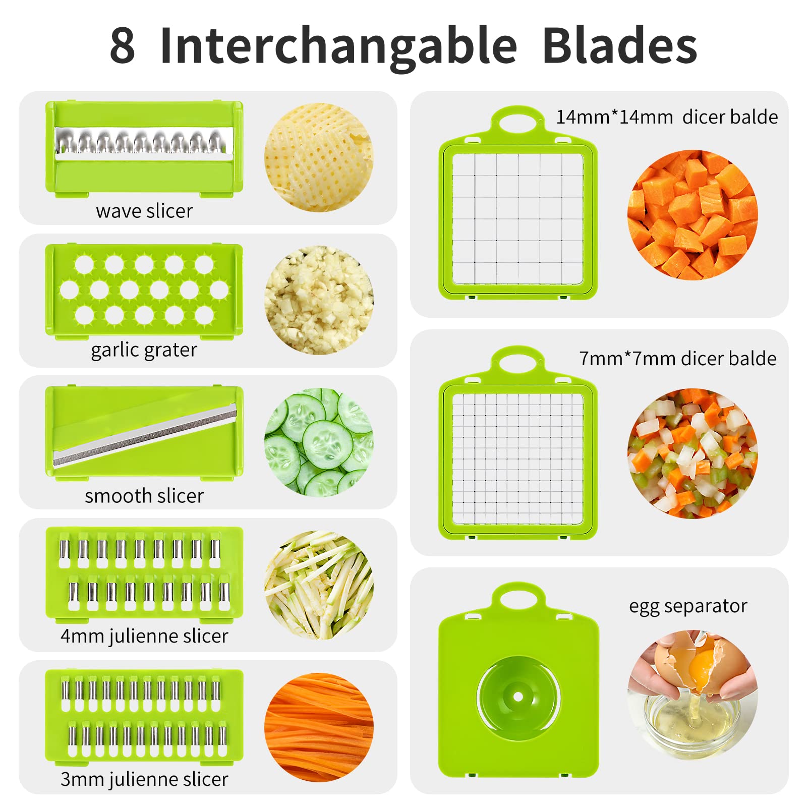 Senbowe 8 blades interchangeable for precise slicing and dicing.