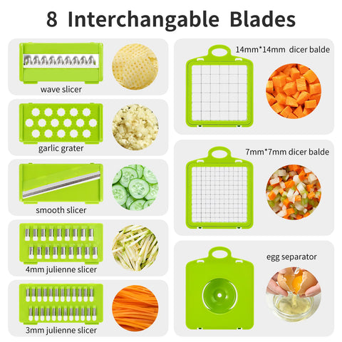 Senbowe 8 blades interchangeable for precise slicing and dicing.