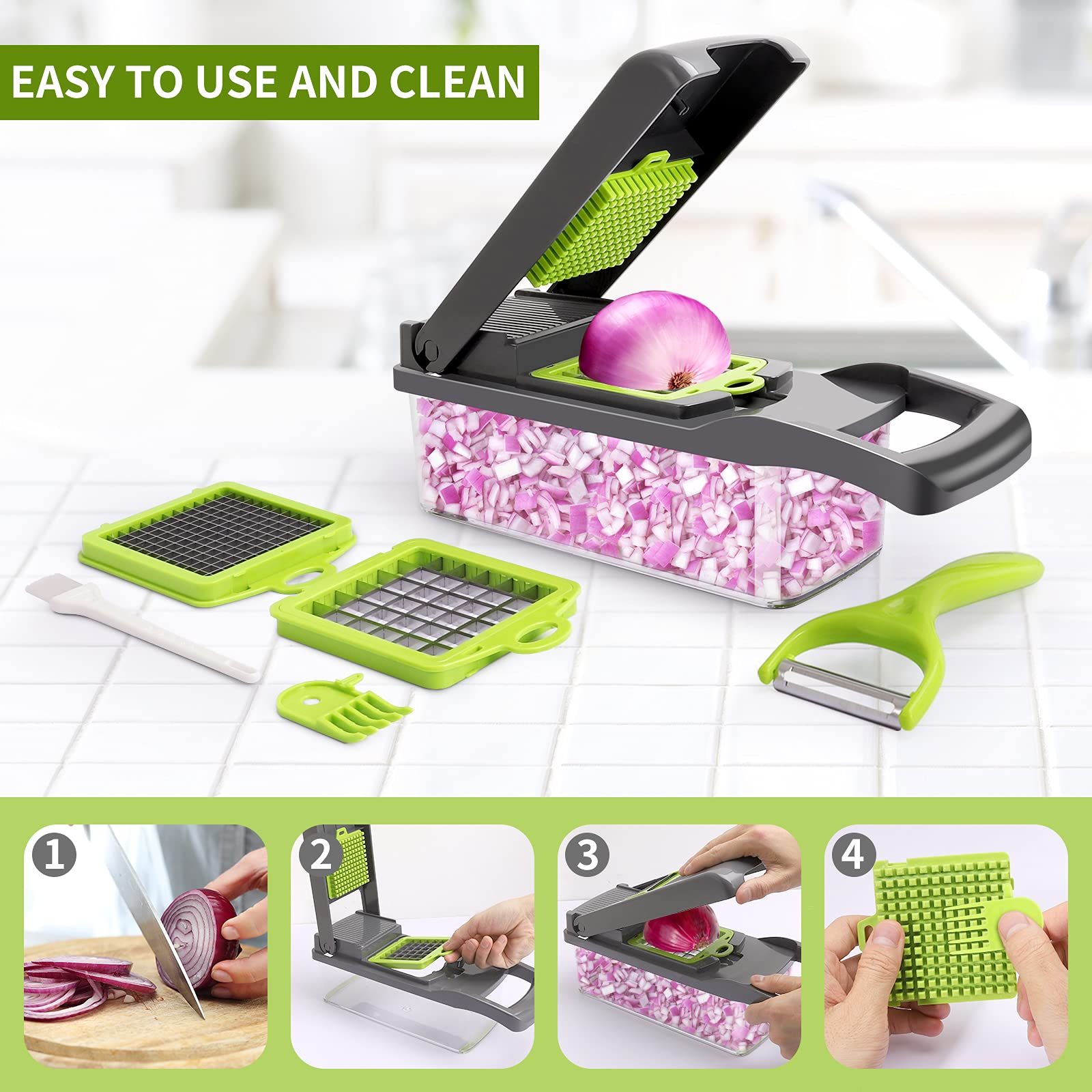 Senbowe onion chopper reduces prep effort for onions.
