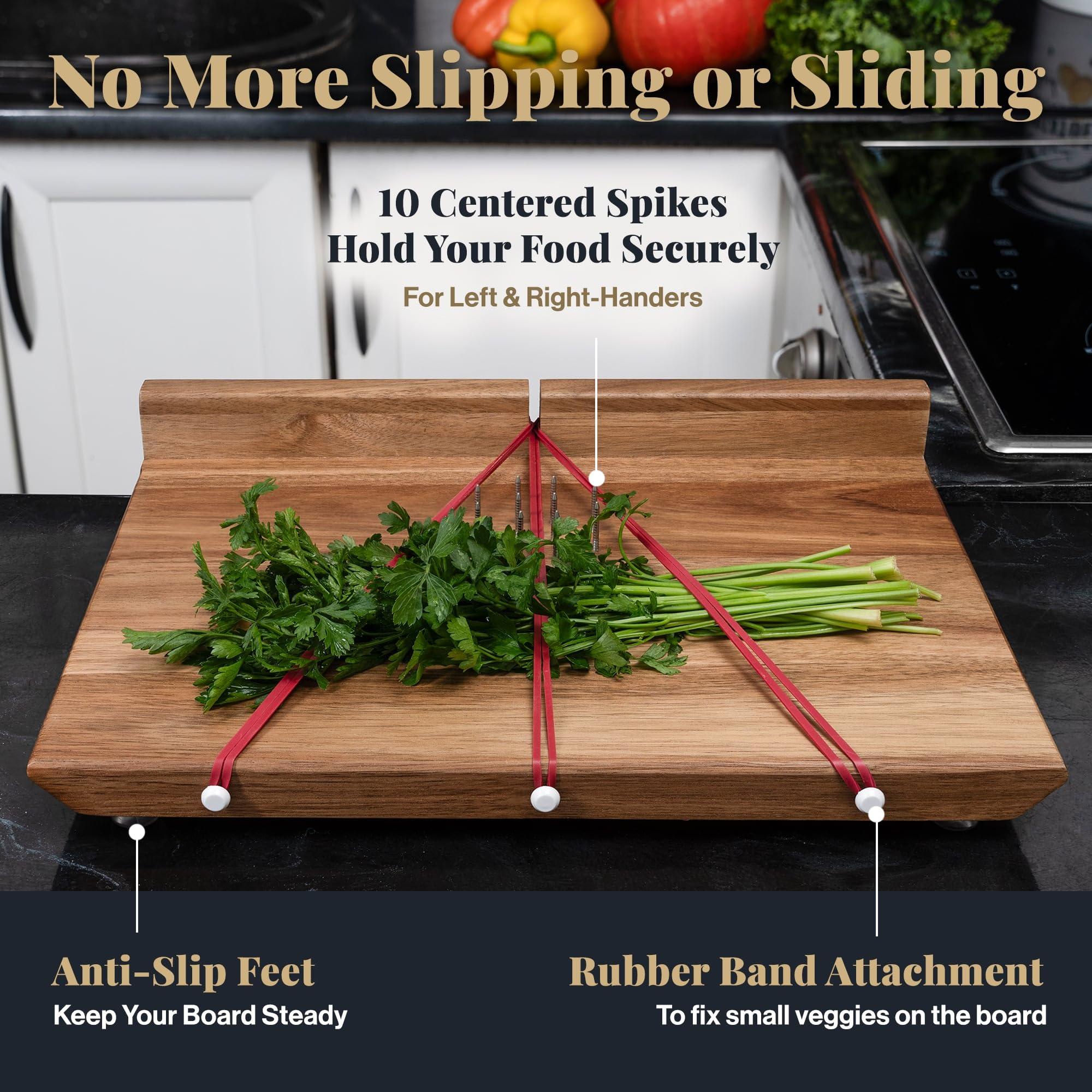 SENDAR board with non-slip feet stays steady on any counter surface