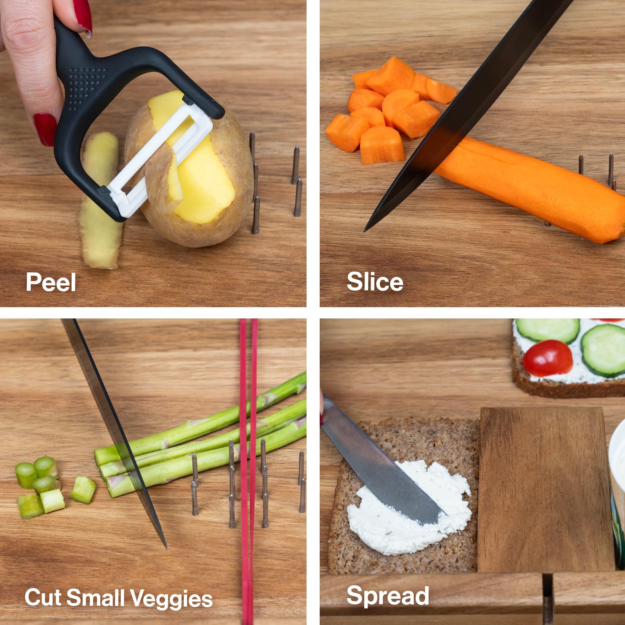 SENDAR cutting board raised rear fence prevents spills during one-handed slicing