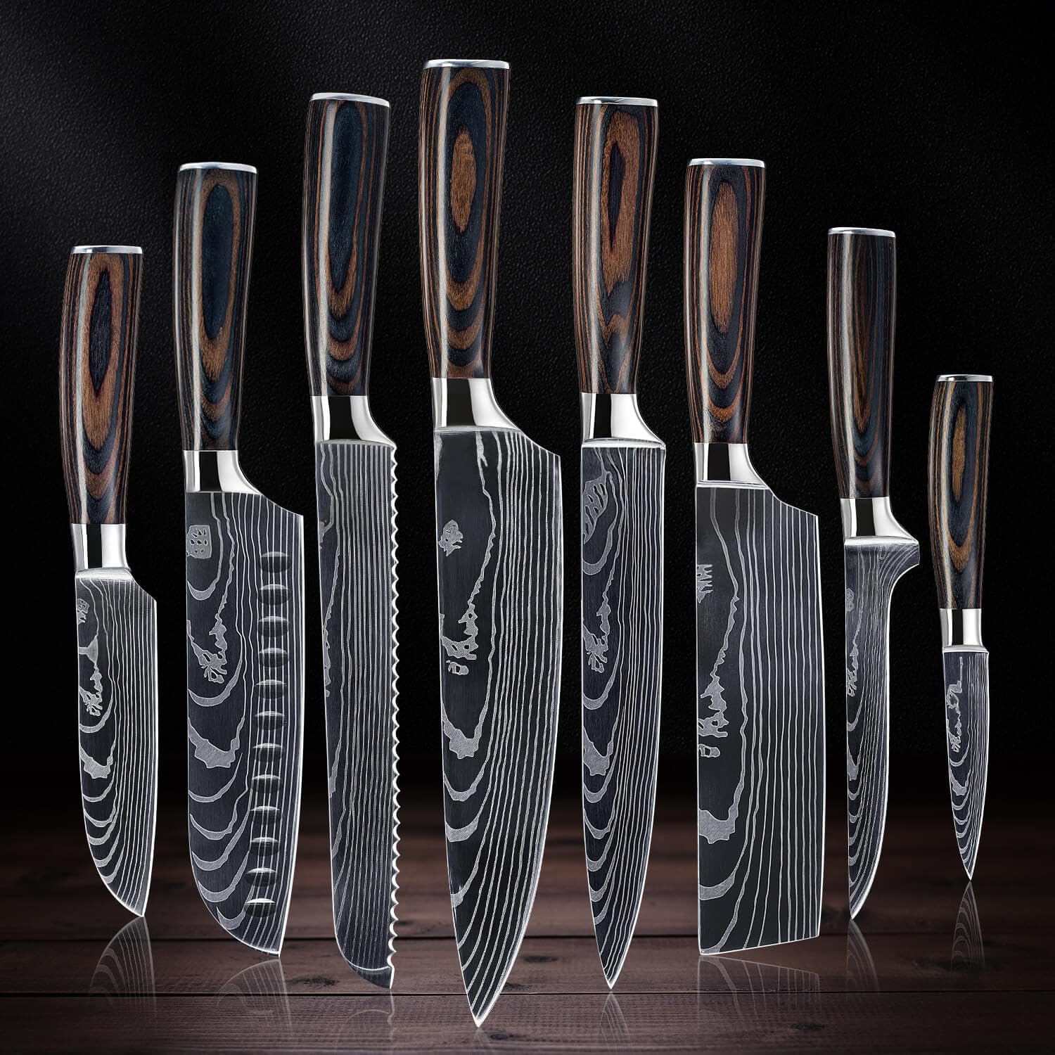 Senken Knives Imperial Collection laser Damascus pattern adds elegance and durable performance