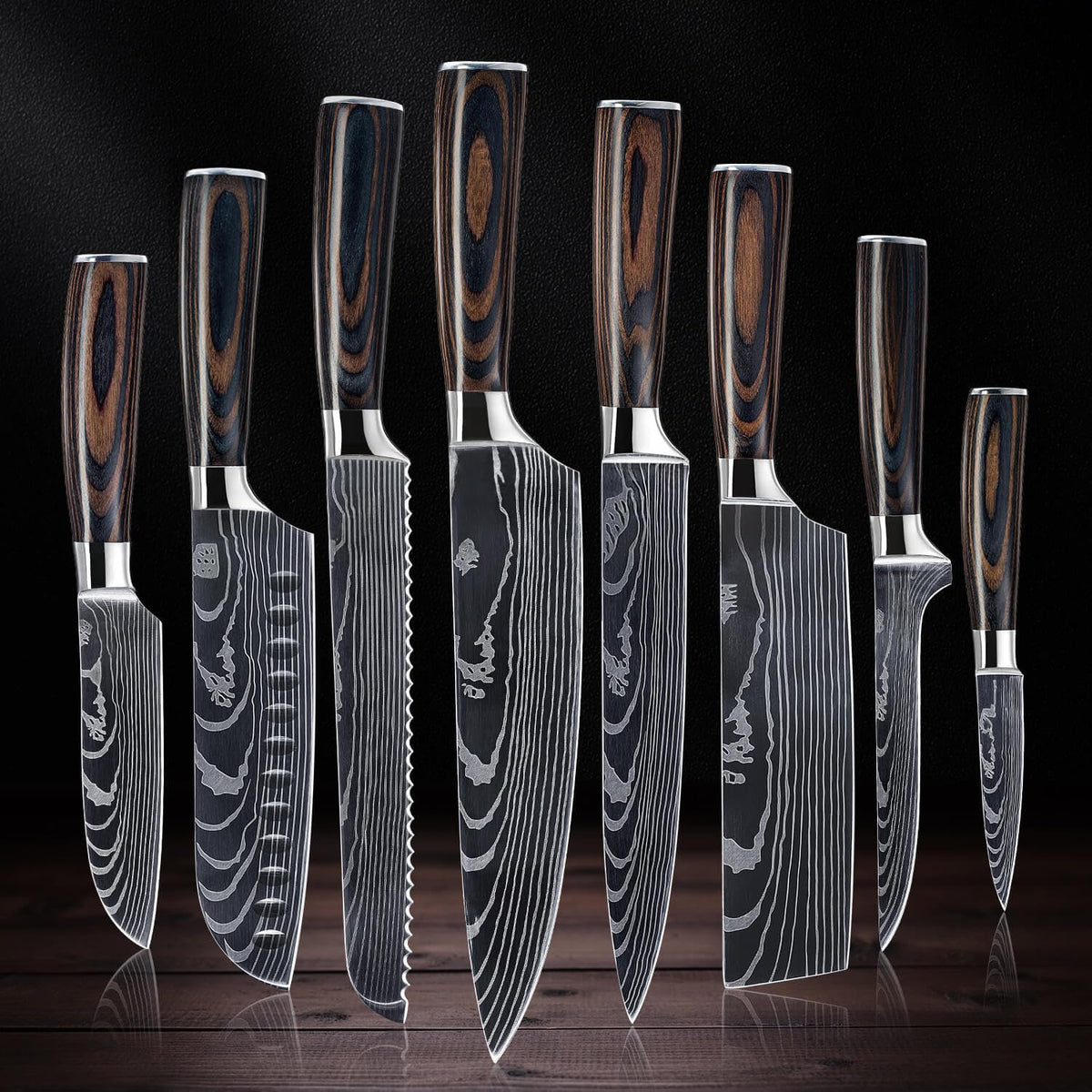 Senken Knives Imperial Collection laser Damascus pattern adds elegance and durable performance