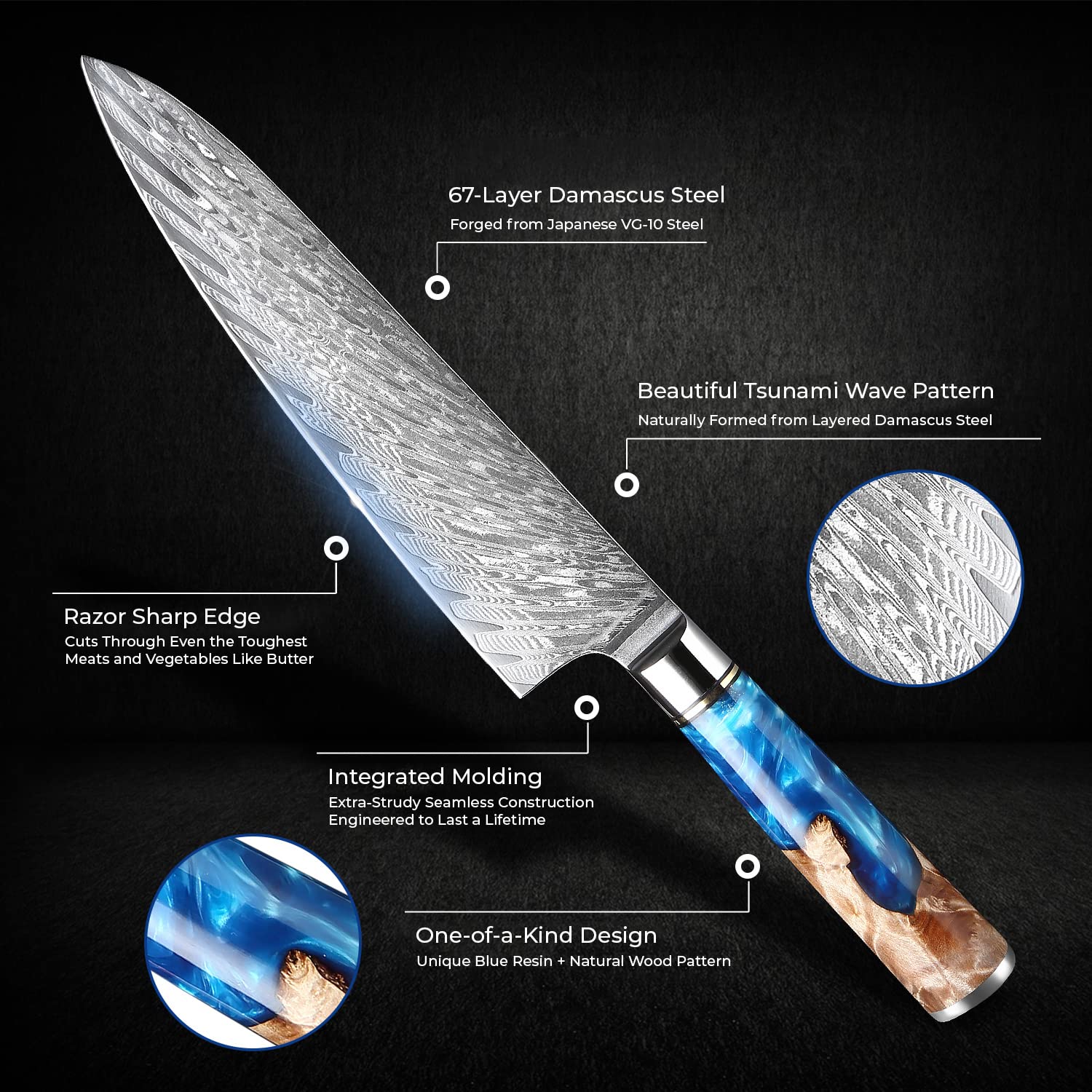 Senken Knives Tsunami chef knife image highlighting precision for chopping herbs.