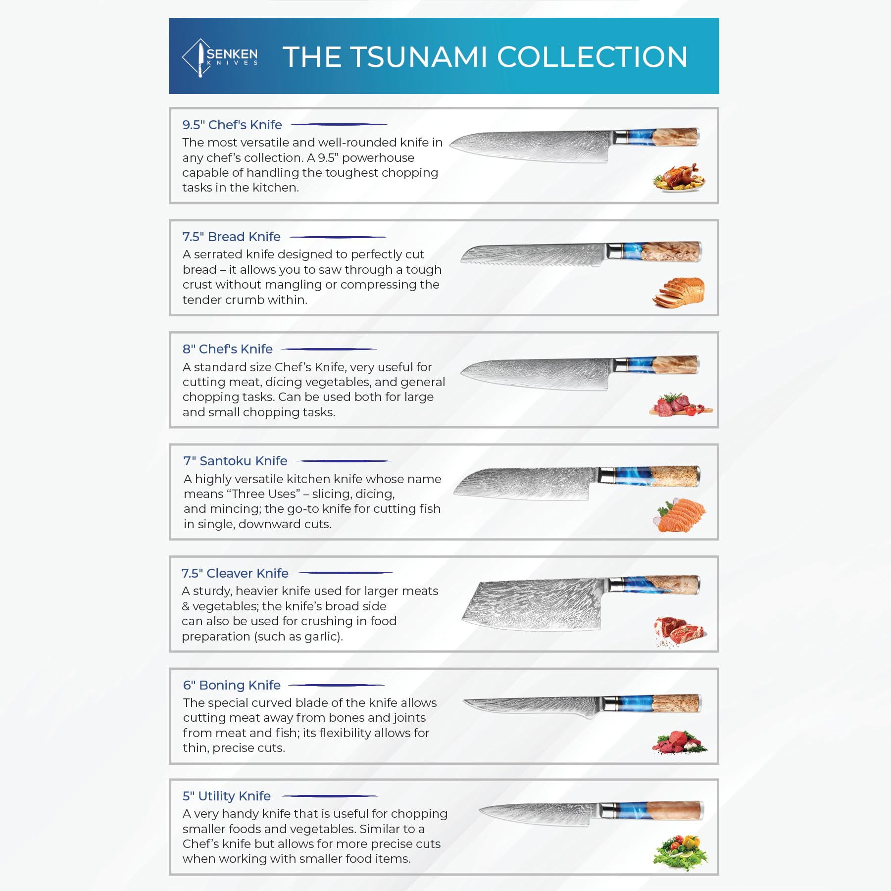 Senken Knives Tsunami santoku knife image for versatile slicing and dicing.