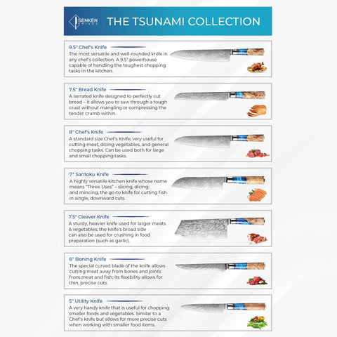 Senken Knives Tsunami santoku knife image for versatile slicing and dicing.