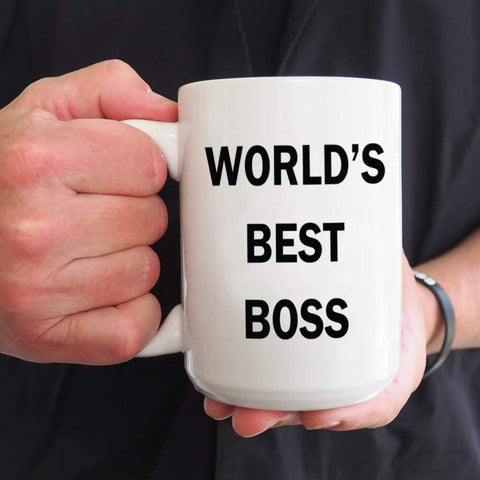 senooe Dunder Mifflin World's Best Boss mug back view showing full design