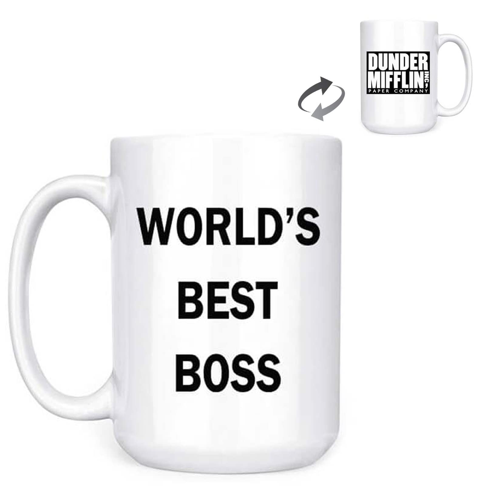 senooe Dunder Mifflin World's Best Boss mug front view, ideal for daily coffee rituals
