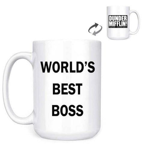 senooe Dunder Mifflin World's Best Boss mug front view, ideal for daily coffee rituals