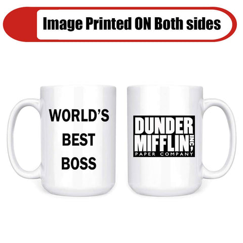 senooe Dunder Mifflin World's Best Boss mug microwave safe feature shown