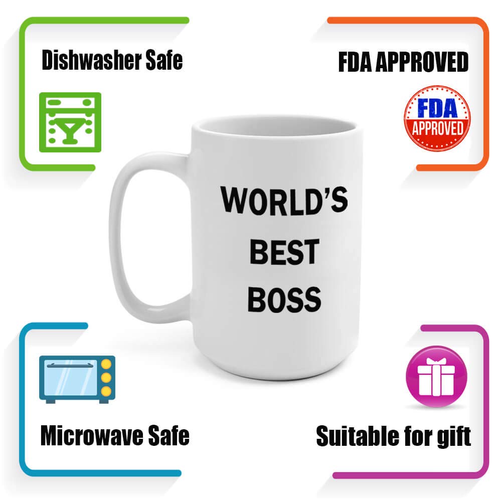 senooe Dunder Mifflin World's Best Boss mug on office desk during morning routine
