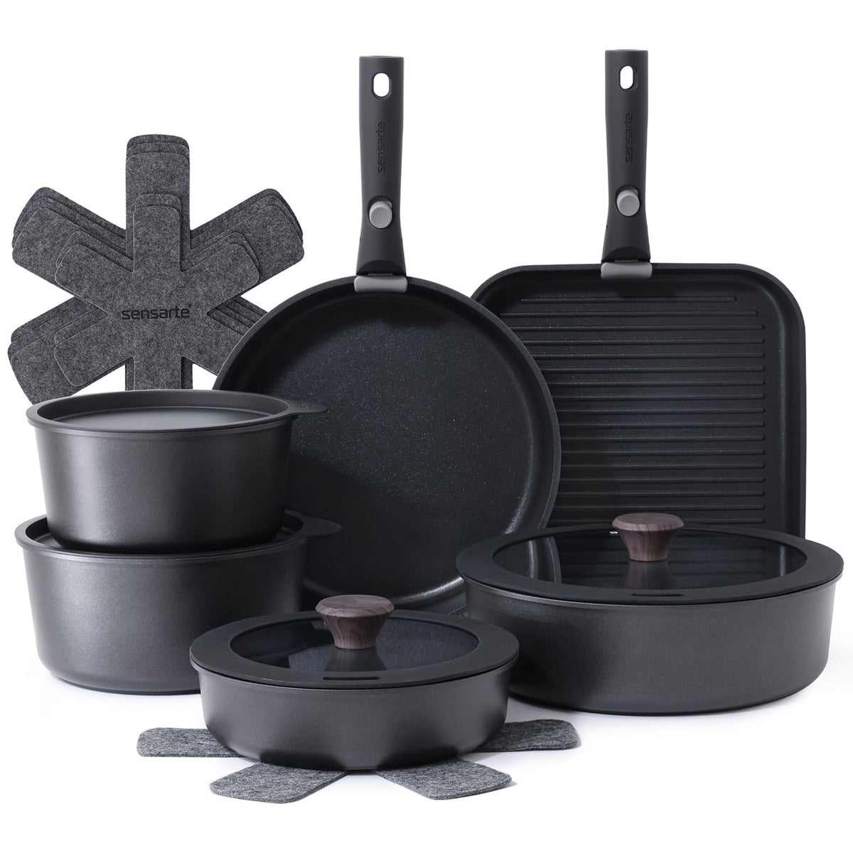 SENSARTE 17-piece pots and pans set for versatile cooking with durable nonstick surfaces