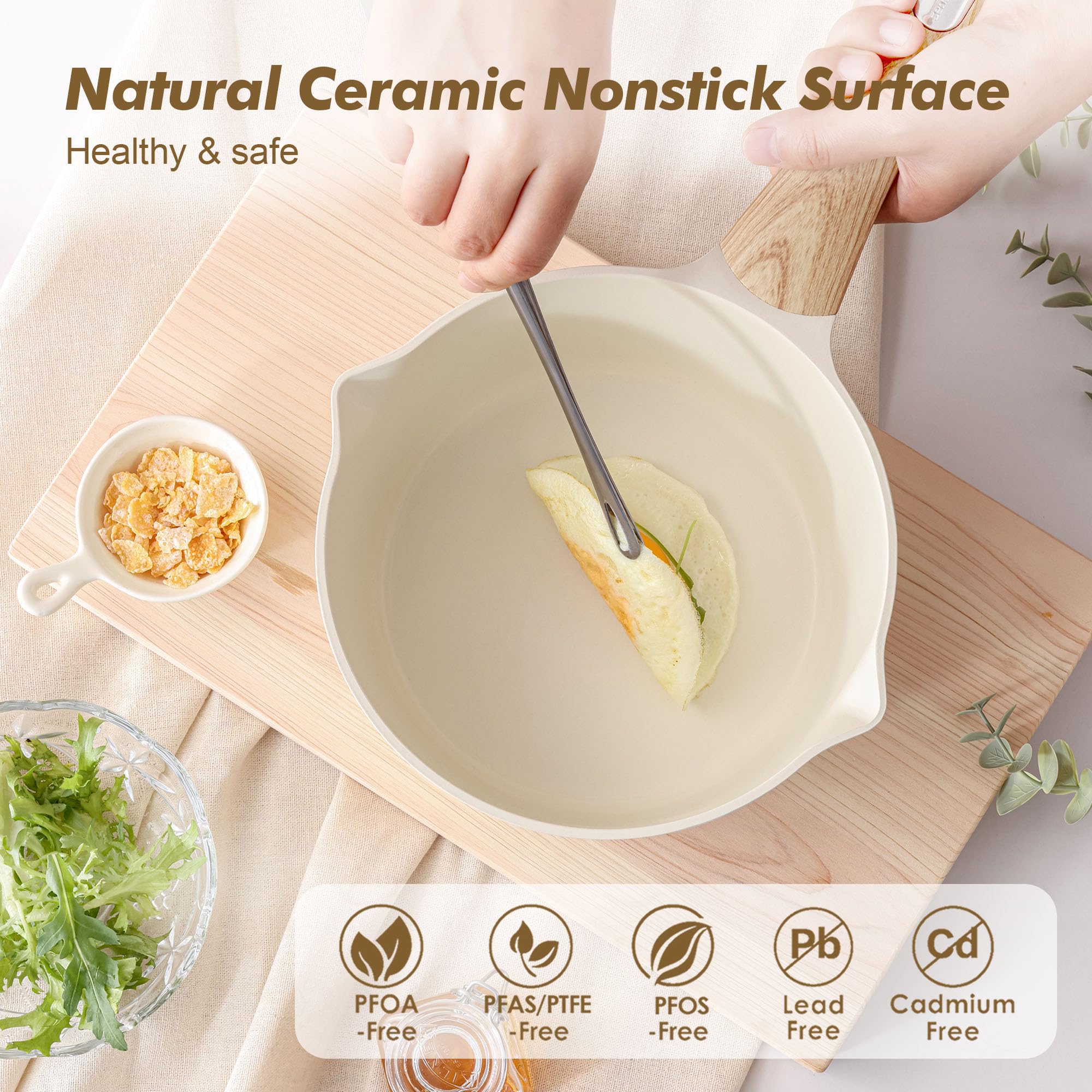 SENSARTE 2.5qt ceramic saucepan with even heat and spacious capacity