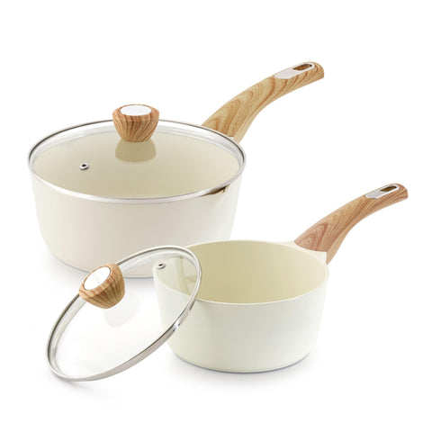 SENSARTE 2-qt ceramic saucepan with lid for controlled pouring and healthy meals.