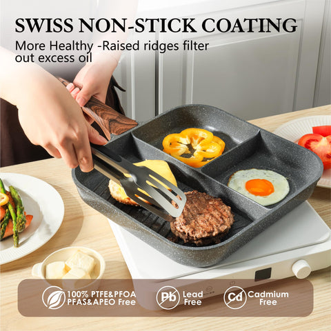 SENSARTE 3-section design with dividers keeps foods separate during cooking.