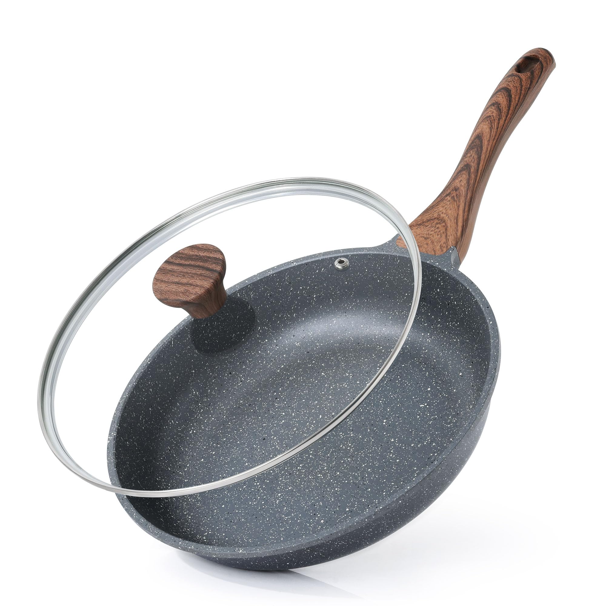 SENSARTE 8-inch nonstick pan with lid for quick omelets and easy release.