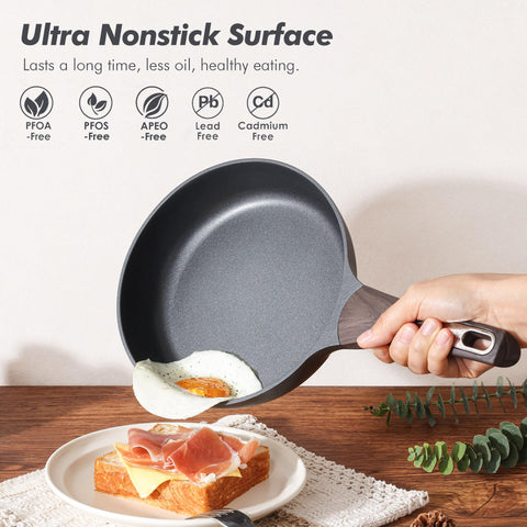 SENSARTE 8 and 11 inch frying pans showing nonstick coating for smooth food release