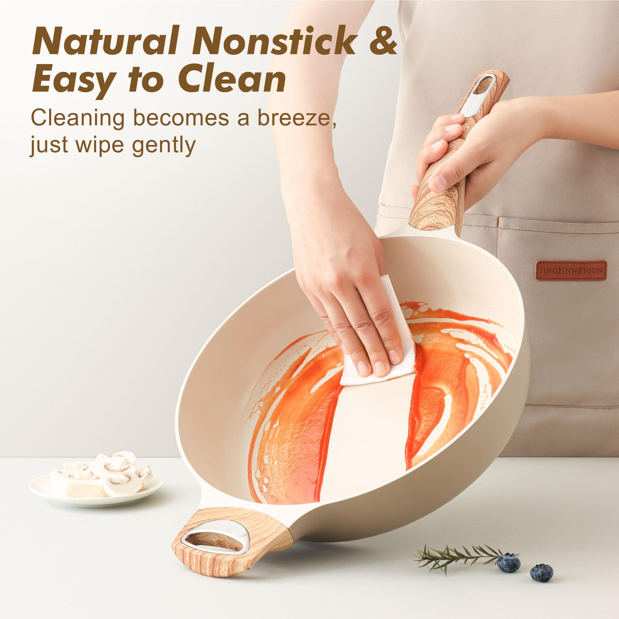 SENSARTE pan with wooden-grain handle stays cool during use