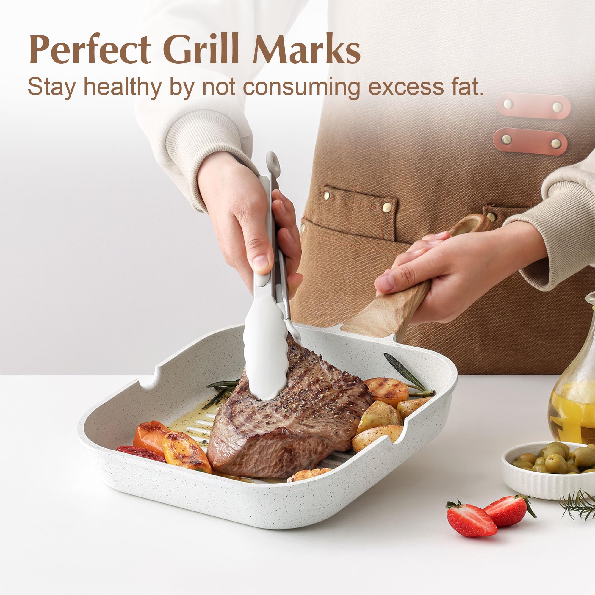 Raised ribs on the SENSARTE pan create distinct grill marks