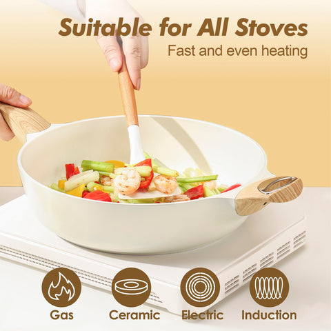 SENSARTE 12-inch sauté pan with lid displaying even heating and lid visibility