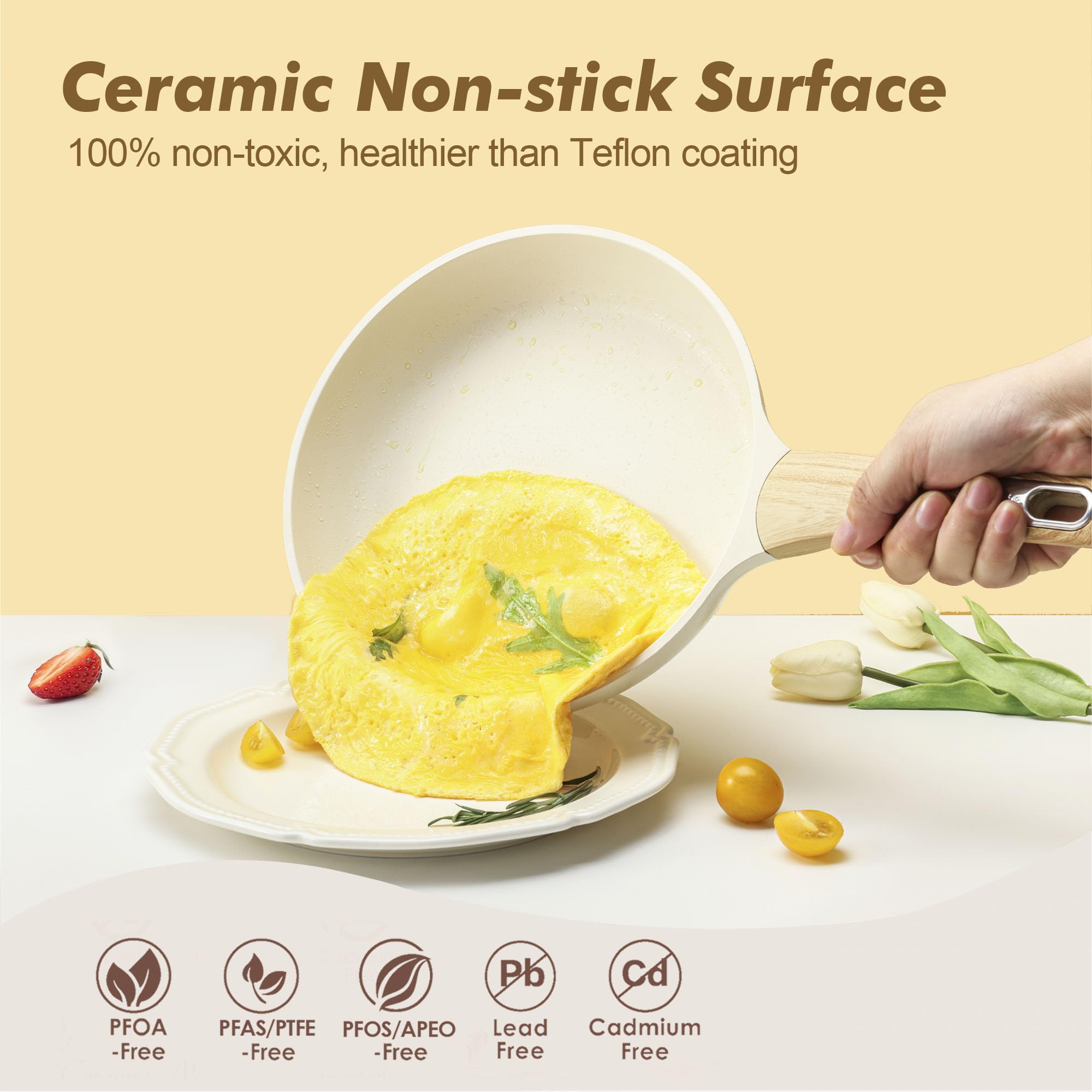 SENSARTE 8-inch ceramic nonstick skillet close-up showing smooth surface for low-oil cooking