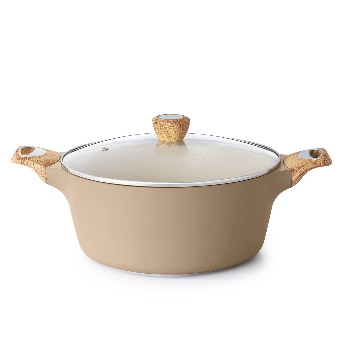 SENSARTE ceramic nonstick stock pot with lid for easy food release.