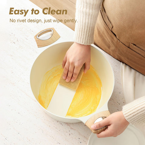 SENSARTE ceramic nonstick surface enables low-oil cooking and easy release.