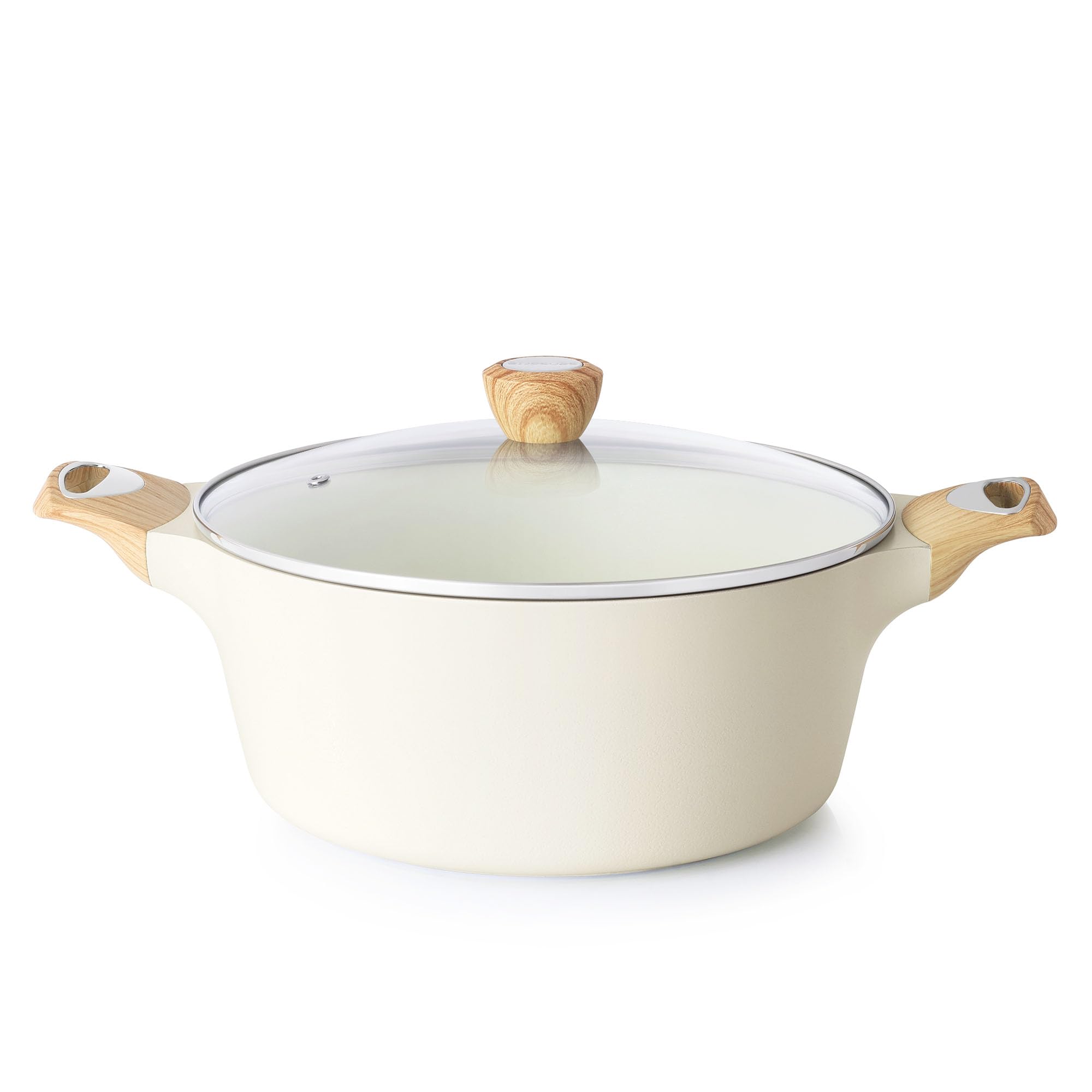SENSARTE ceramic stock pot with lid shows smooth nonstick surface for easy cooking.