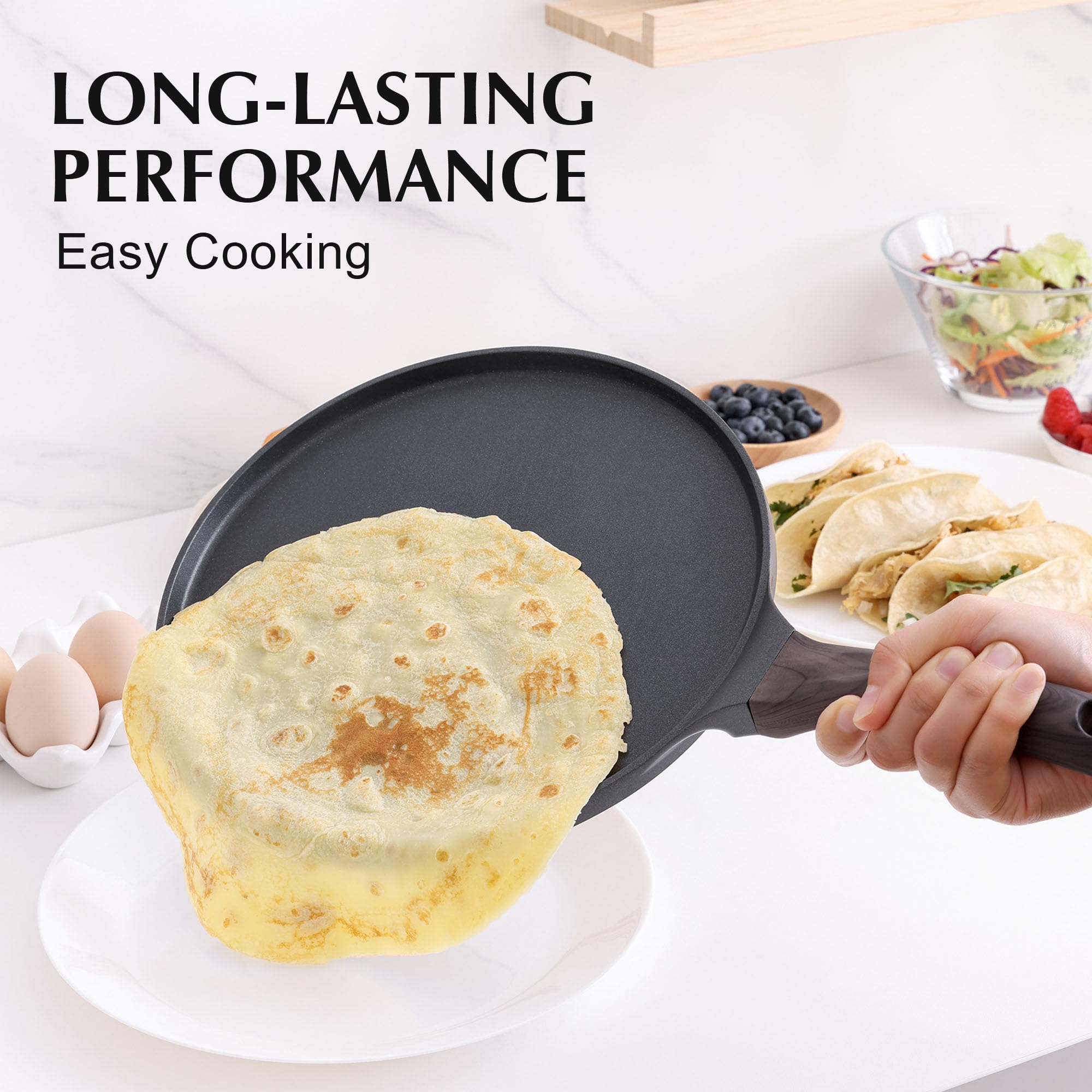 SENSARTE crepe pan shows induction-base compatibility for all stove types.