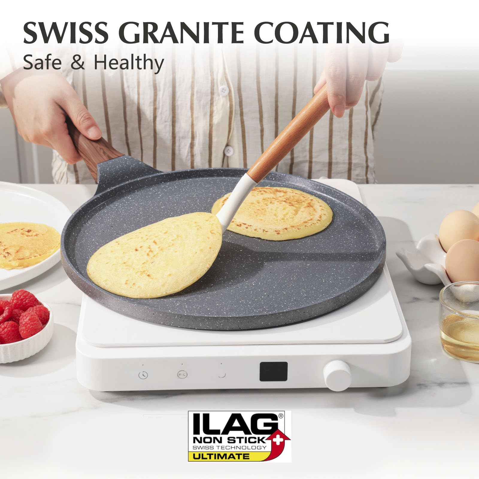 Induction-ready base on the SENSARTE crepe pan for versatile stove compatibility