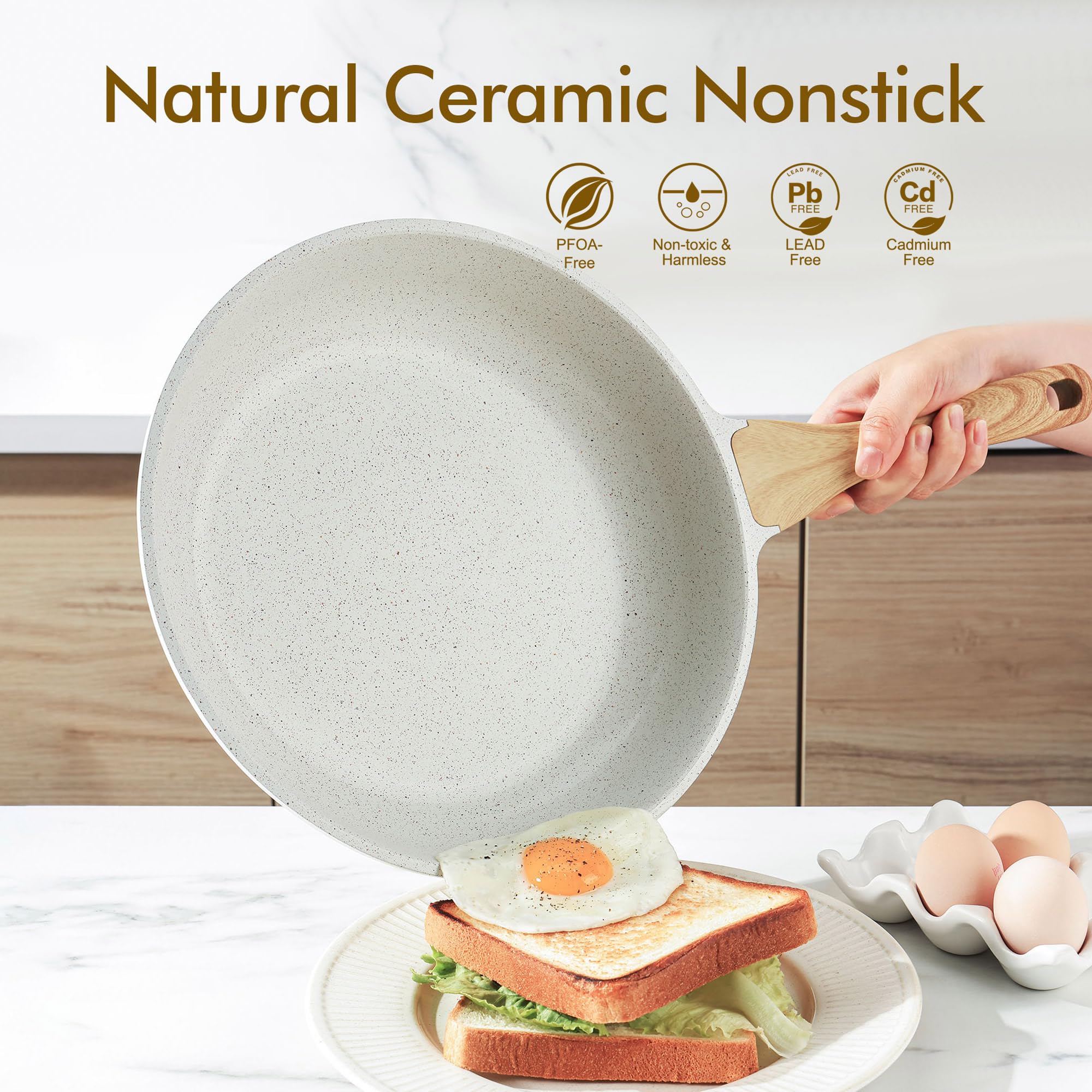 SENSARTE eggs slide easily in ceramic skillet for healthy, low oil cooking