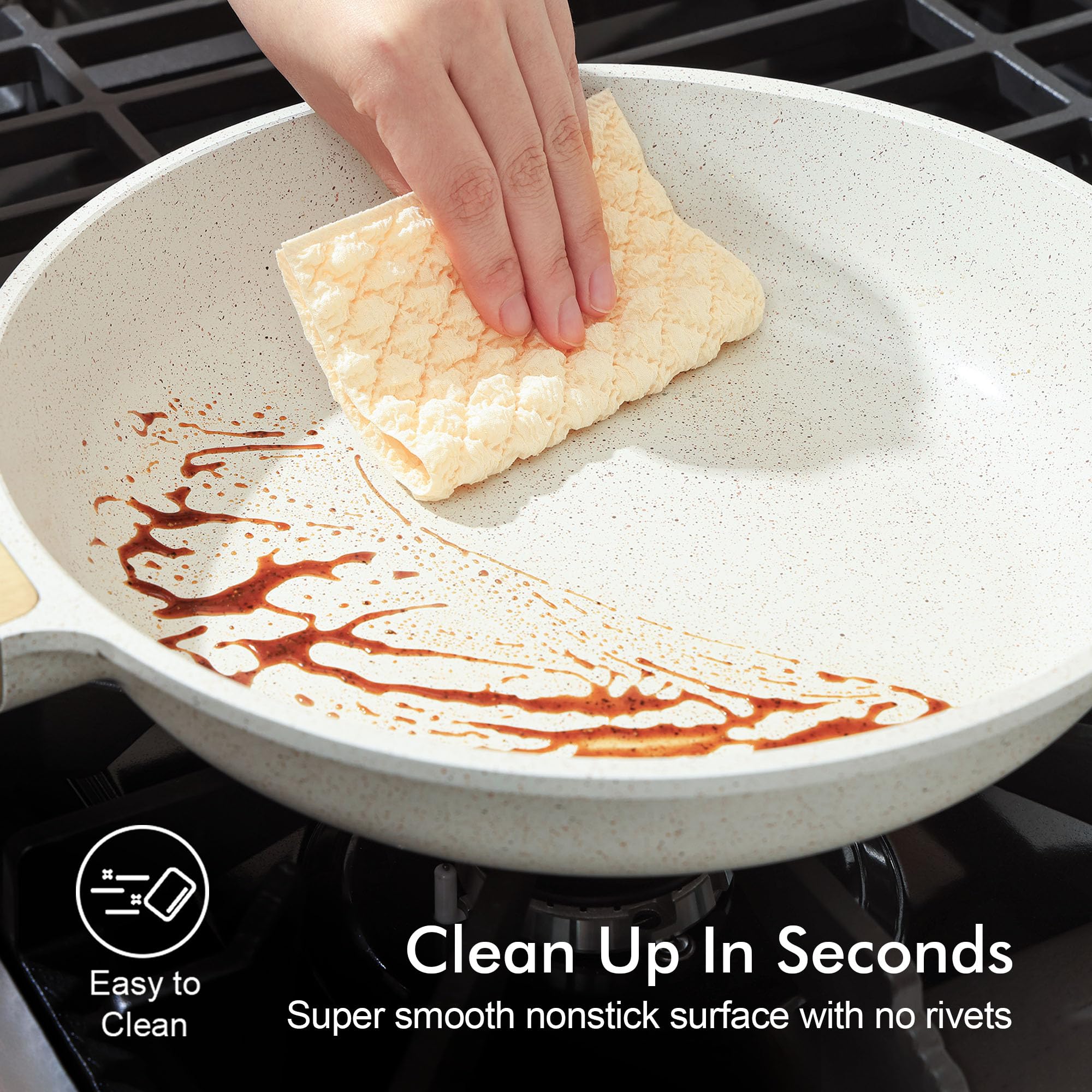 SENSARTE heat resistant handle stays cool during stovetop use for safety.