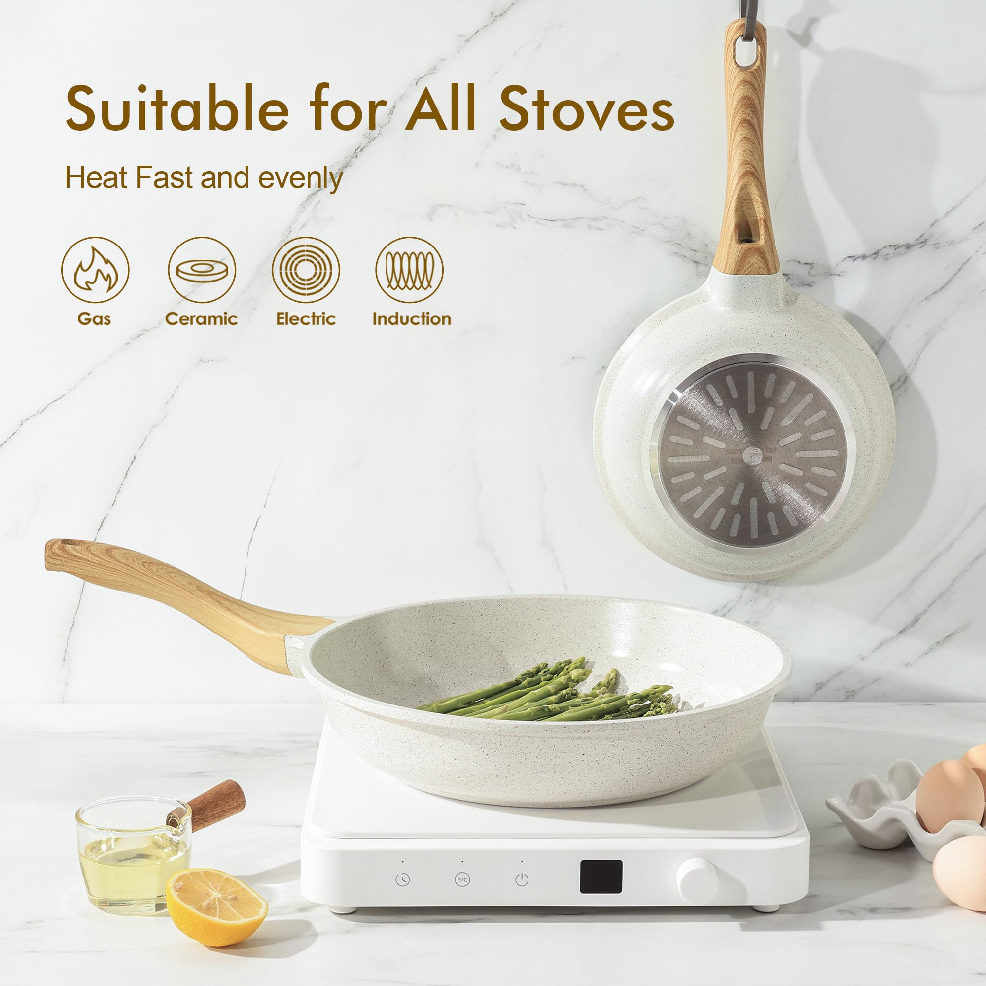 Sensarte induction-base pan showing even heating on an induction cooktop