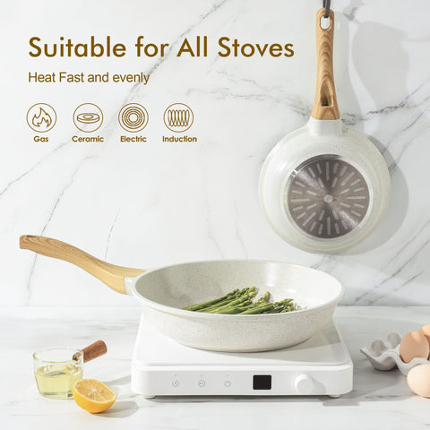 Sensarte induction-base pan showing even heating on an induction cooktop